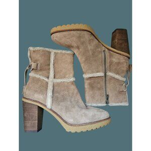 Frye Jen Shearling Chunky Heel Warmth Cozy Upper Sued Ankle Boots Women 10M